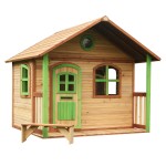Casuta de joaca Milan pentru copii cu podea din lemn Maro-Verde - Casa cu Veranda pentru gradina cu geamuri din plexiglas AXI
